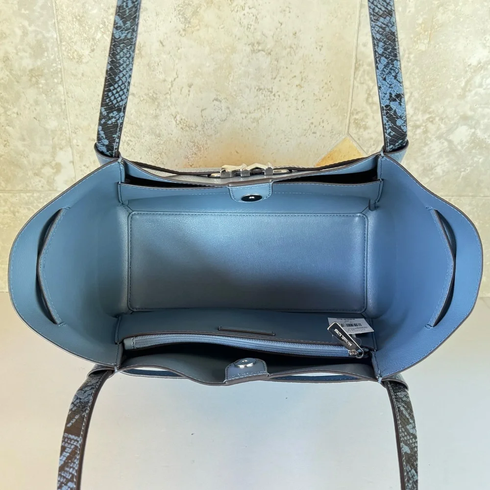 Michael Kors Blue Leather Tote with Snake-Print Accents - Picture 9 of 15